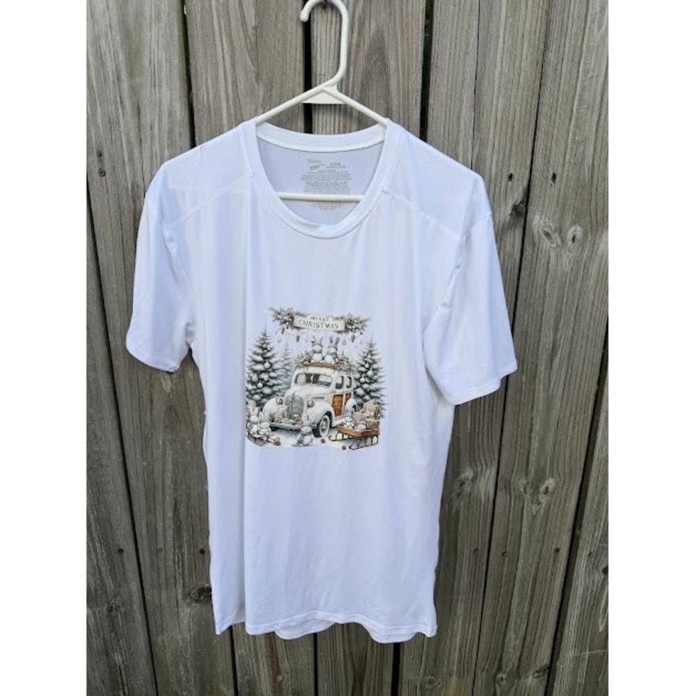 Holiday Festive Hanes Moves T-Shirt Medium White Merry Christmas Bunny Graphic